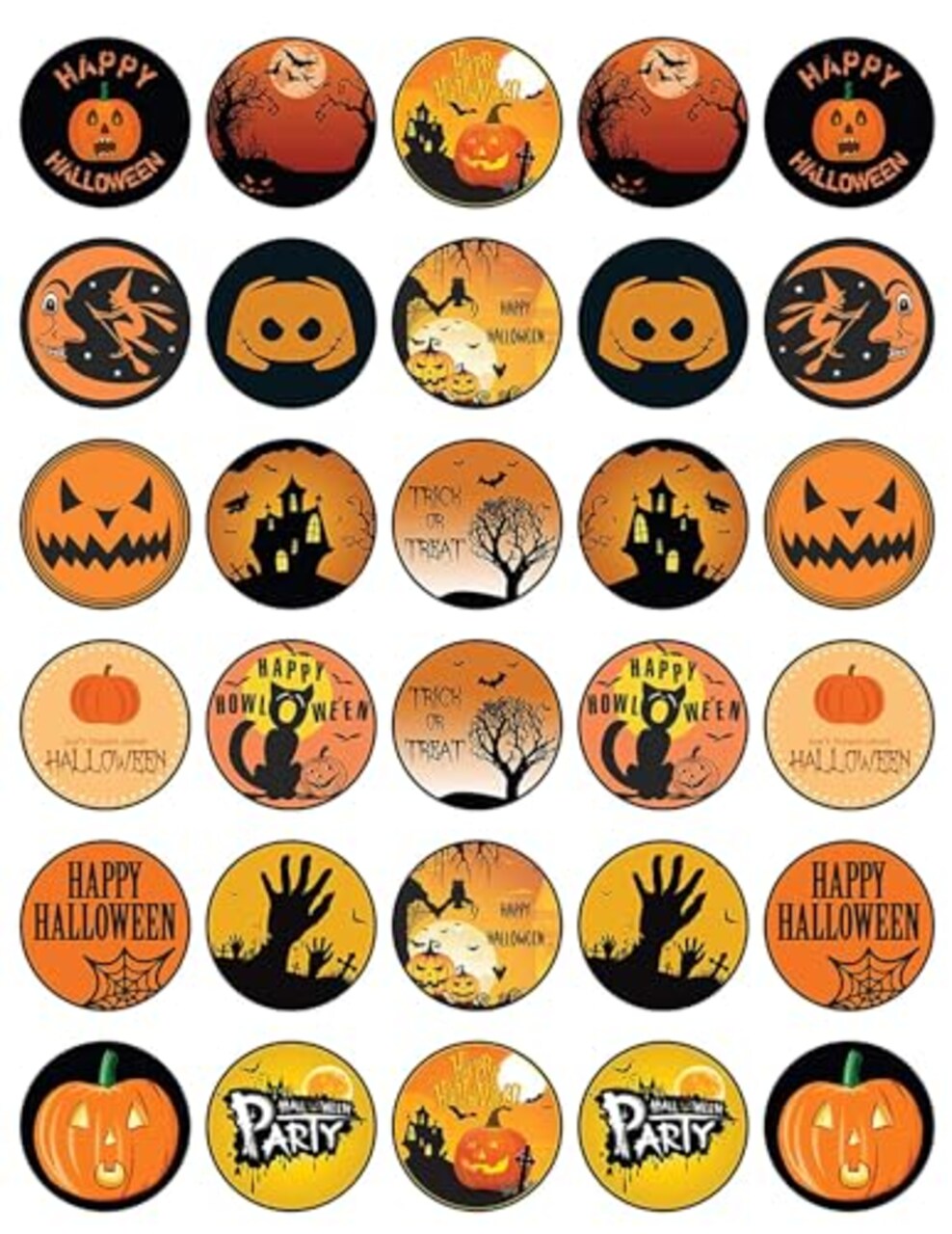 30 x Halloweeen Themed Edible Cupcake Toppers | Uncut on Wafer Sheet- Qty 30-1.5” each